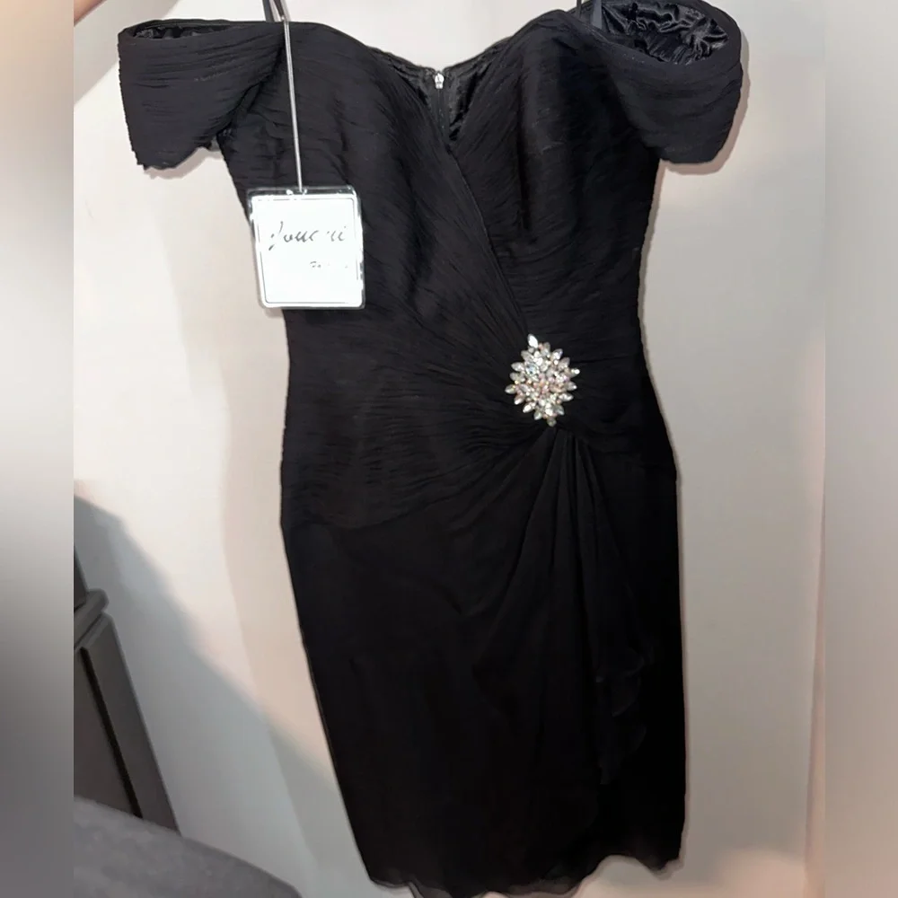 Jovani Off-The-Shoulder Midi Length Dress - Picture 2 of 8